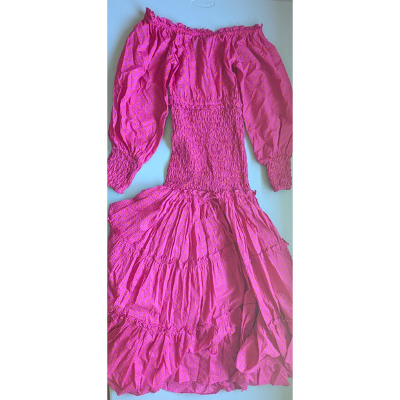 NWT Alexis Thalssa Off The Shoulder Shirred Maxi Dress Size S Fuchsia Dot #2A451 - Picture 7 of 10